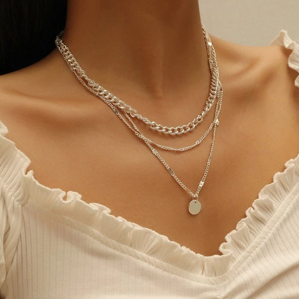 Bulk Jewelry Wholesale alloy collarbone chain silver iron piece multi-layer necklace JDC-NE-F335 Wholesale factory from China YIWU China