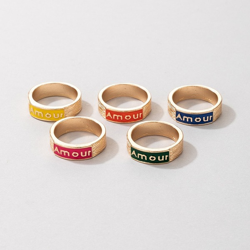 Bulk Jewelry Wholesale alloy color drop oil letters rings set JDC-RS-C223 Wholesale factory from China YIWU China