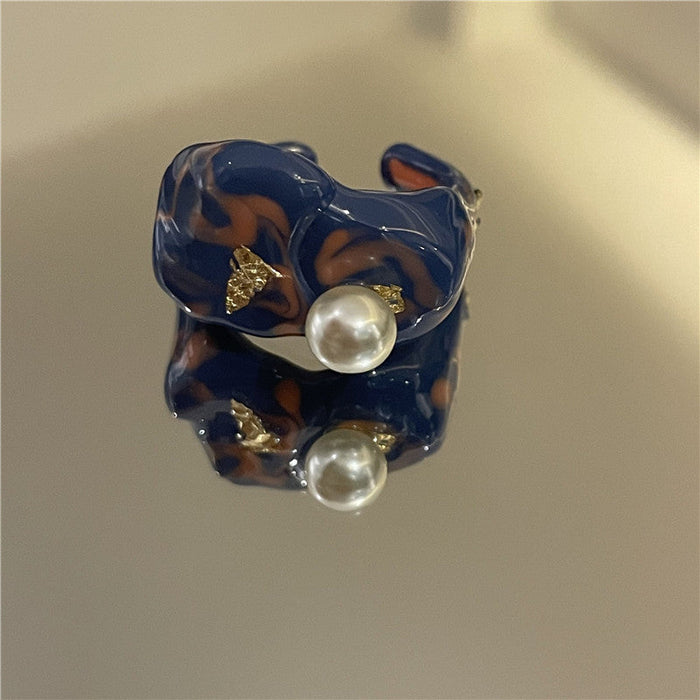 Wholesale alloy color drop oil opening rings JDC-RS-YQ007 Rings JoyasDeChina Blue set pearls Wholesale Jewelry JoyasDeChina Joyas De China