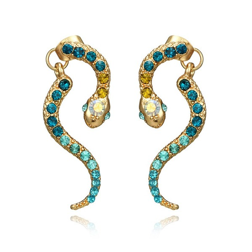 Bulk Jewelry Wholesale Alloy Color Personality Twelve Zodiac Snake Shaped Color Drill Earrings Fashion Animal Earrings JDC-ES-C142 Wholesale factory from China YIWU China