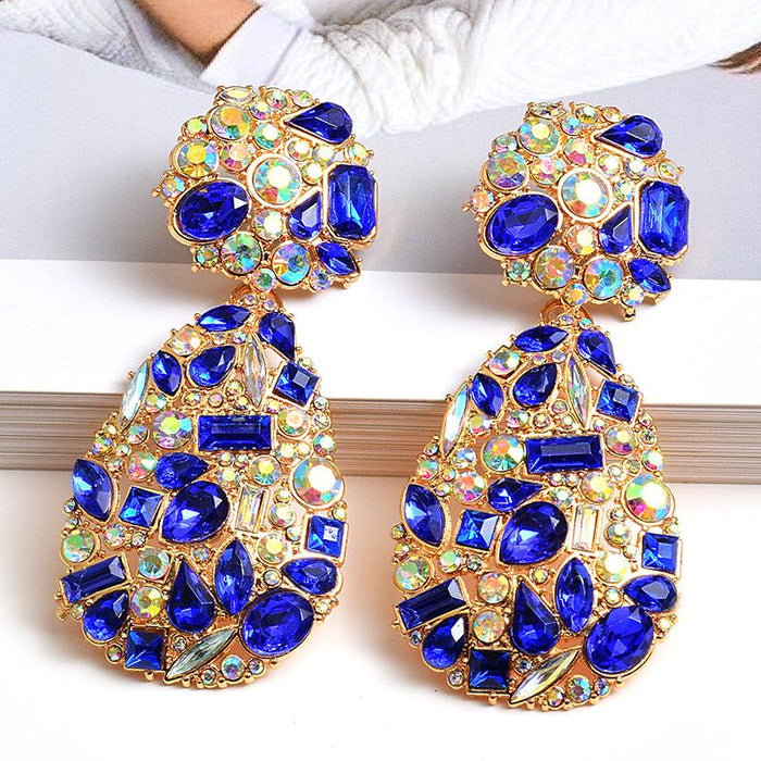 Wholesale alloy colored diamond oval earrings JDC-ES-SK002 Earrings JoyasDeChina Blue Wholesale Jewelry JoyasDeChina Joyas De China