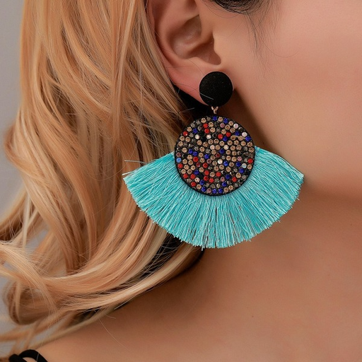 Wholesale alloy colored Rhinestone fan tassel earrings JDC-ES-MH049 Earrings JoyasDeChina Wholesale Jewelry JoyasDeChina Joyas De China