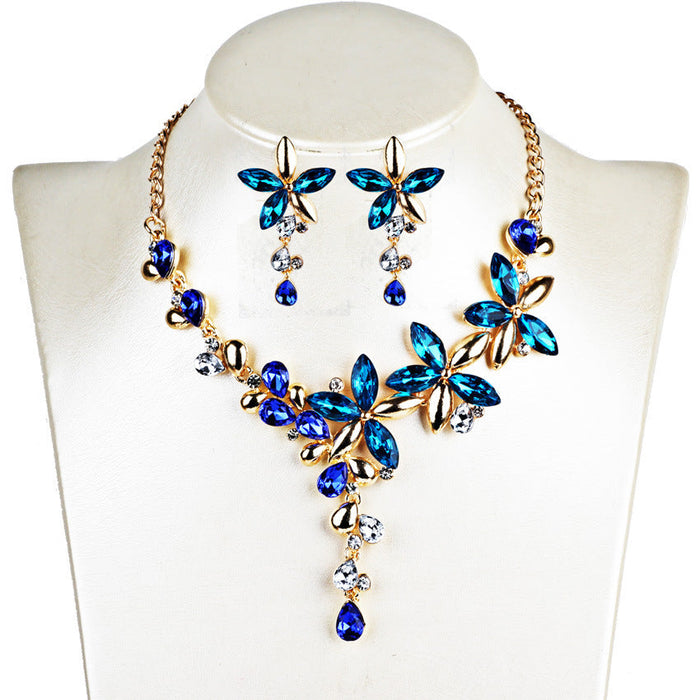Wholesale alloy crystal color earrings necklaces set JDC-NE-GSGL022 Necklaces 谷力 blue set Wholesale Jewelry JoyasDeChina Joyas De China