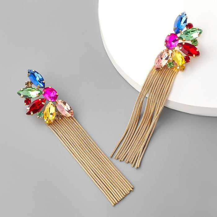 Wholesale alloy diamond and flower long tassel earrings JDC-ES-JL028 Earrings JoyasDeChina color Wholesale Jewelry JoyasDeChina Joyas De China