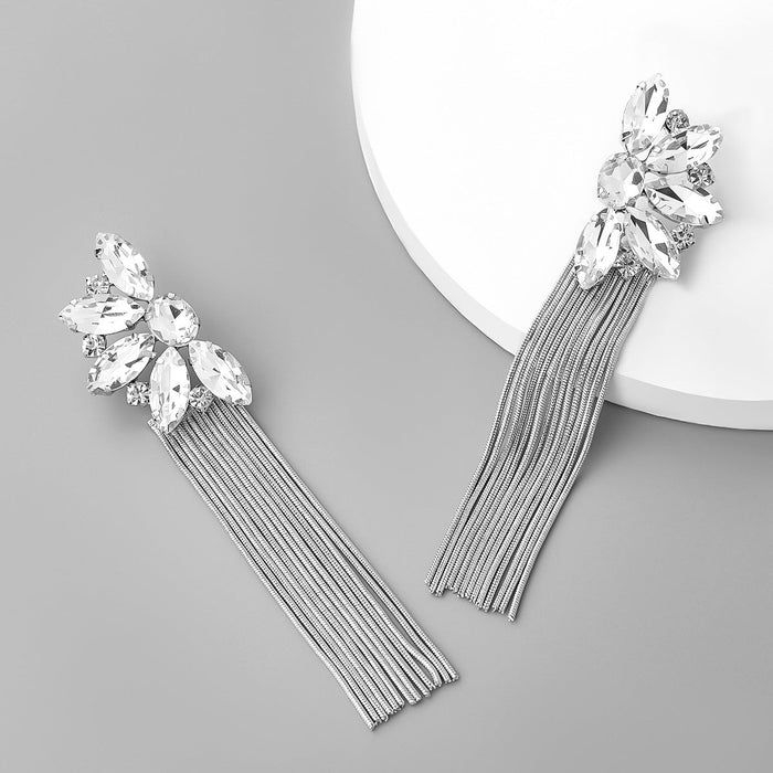 Wholesale alloy diamond and flower long tassel earrings JDC-ES-JL028 Earrings JoyasDeChina silver Wholesale Jewelry JoyasDeChina Joyas De China