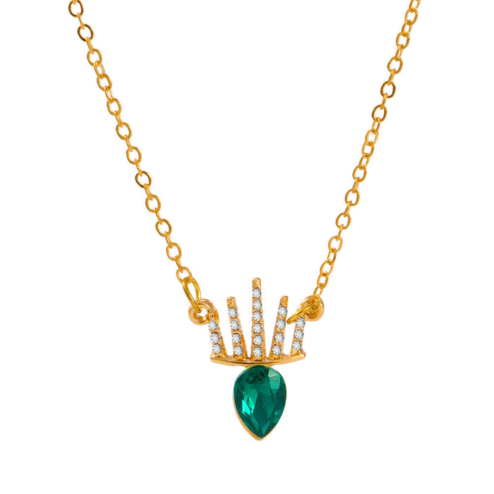 Wholesale Alloy Diamond Crown Pendant Necklaces JDC-NE-A082 Necklaces 妙雅 green Wholesale Jewelry JoyasDeChina Joyas De China
