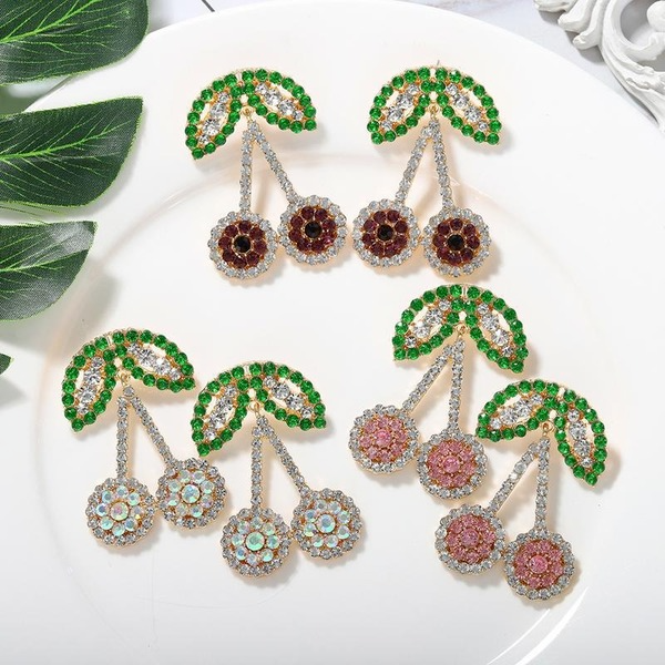 Wholesale alloy diamond encrusted fruit cherry earrings JDC-ES-JQ051 Earrings JoyasDeChina Wholesale Jewelry JoyasDeChina Joyas De China