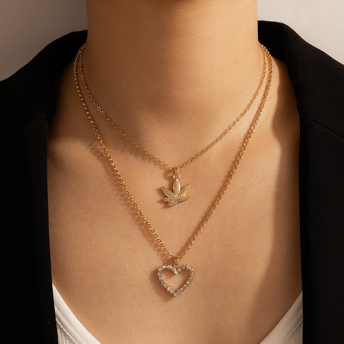 Wholesale Alloy Diamond Love Double Necklace JDC-NE-C204 NECKLACE 咏歌 16927 Wholesale Jewelry JoyasDeChina Joyas De China