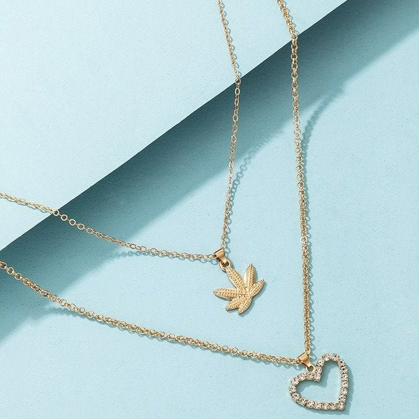 Wholesale Alloy Diamond Love Double Necklace JDC-NE-C204 NECKLACE 咏歌 Wholesale Jewelry JoyasDeChina Joyas De China