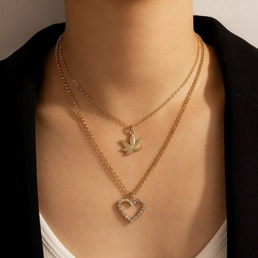 Wholesale Alloy Diamond Love Double Necklace JDC-NE-C204 NECKLACE 咏歌 Wholesale Jewelry JoyasDeChina Joyas De China