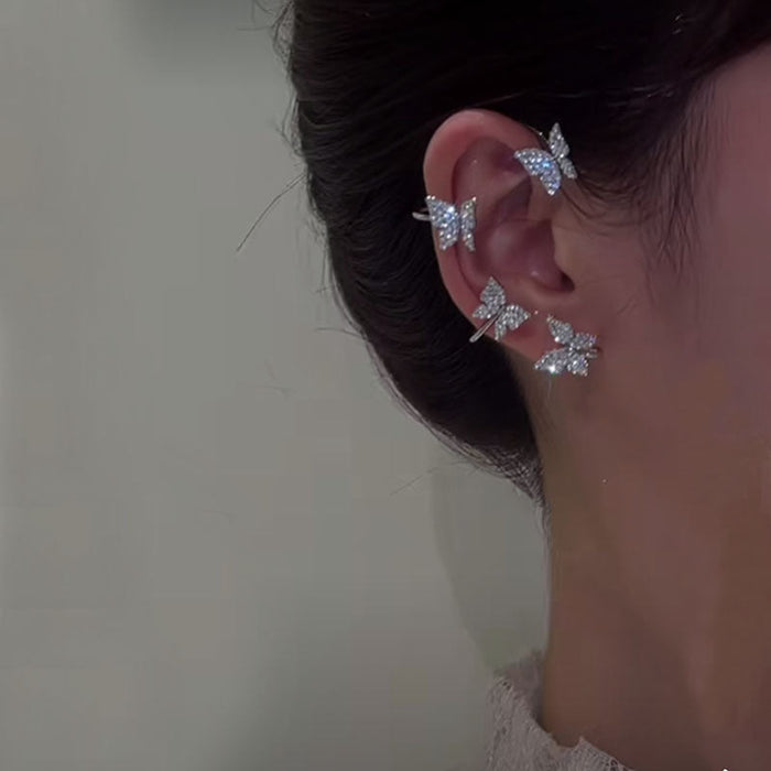 Wholesale alloy diamond-studded butterfly ear clips JDC-ES-XuF001 Piercings 旭帆 Right ear silver Wholesale Jewelry JoyasDeChina Joyas De China