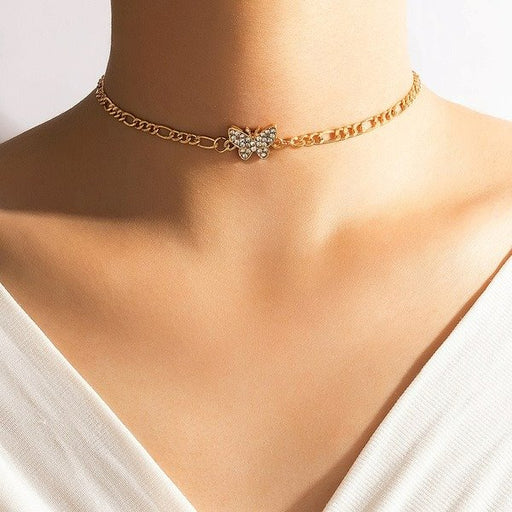 Wholesale alloy diamond-studded butterfly single layer necklace JDC-NE-C192 NECKLACE 咏歌 Wholesale Jewelry JoyasDeChina Joyas De China