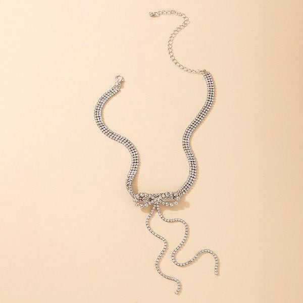 Wholesale alloy diamond-studded long tassel bow necklace JDC-NE-C231 NECKLACE 咏歌 Wholesale Jewelry JoyasDeChina Joyas De China