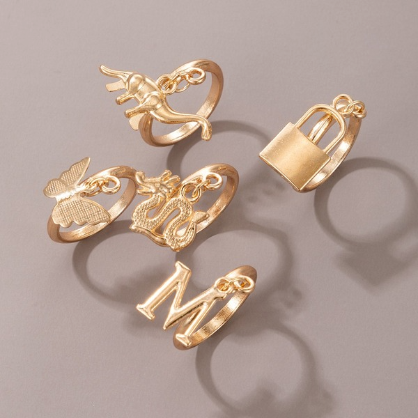 Bulk Jewelry Wholesale alloy dinosaur letter lock butterfly 5-piece rings set JDC-RS-C214 Wholesale factory from China YIWU China