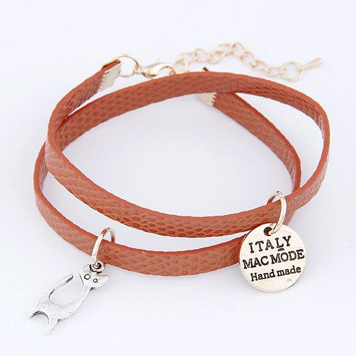 Bulk Jewelry Wholesale alloy disc leather wrapped double bracelet JDC-BT-wy095 Wholesale factory from China YIWU China