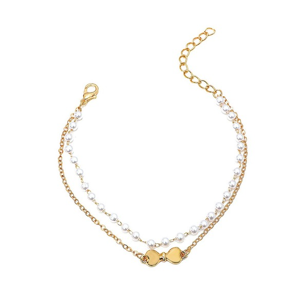 Bulk Jewelry Wholesale alloy double pearl chain bow anklet  JDC-AS-A040 Wholesale factory from China YIWU China
