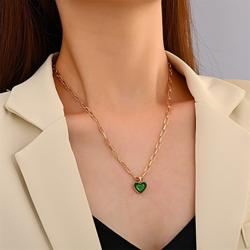 Bulk Jewelry Wholesale alloy drop oil double love color sweater necklaces JDC-NE-A394 Wholesale factory from China YIWU China