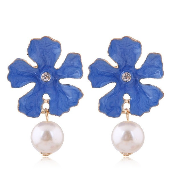 Bulk Jewelry Wholesale alloy drop oil flower enamel glaze flower hanging pearl earrings JDC-ES-wy018 Wholesale factory from China YIWU China