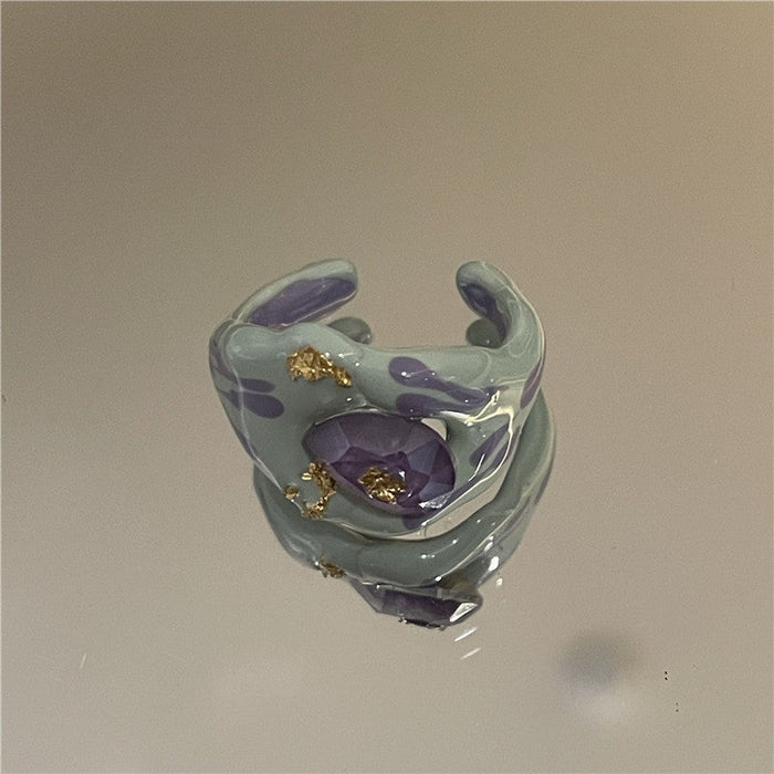 Wholesale alloy drop oil painted plant floral pattern rings JDC-RS-YQ004 Rings JoyasDeChina Mint Green Wholesale Jewelry JoyasDeChina Joyas De China