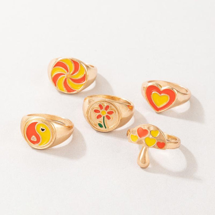 Bulk Jewelry Wholesale alloy drop oil ring orange love Tai Chi mushroom flowers pastoral 6 piece rings  set JDC-RS-C255 Wholesale factory from China YIWU China