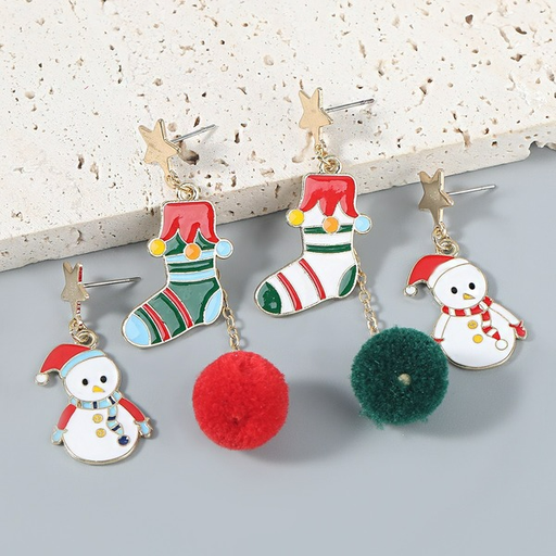 Wholesale alloy drop oil Snowman Christmas socks wool ball earrings JDC-ES-JL569 Earrings JoyasDeChina Wholesale Jewelry JoyasDeChina Joyas De China
