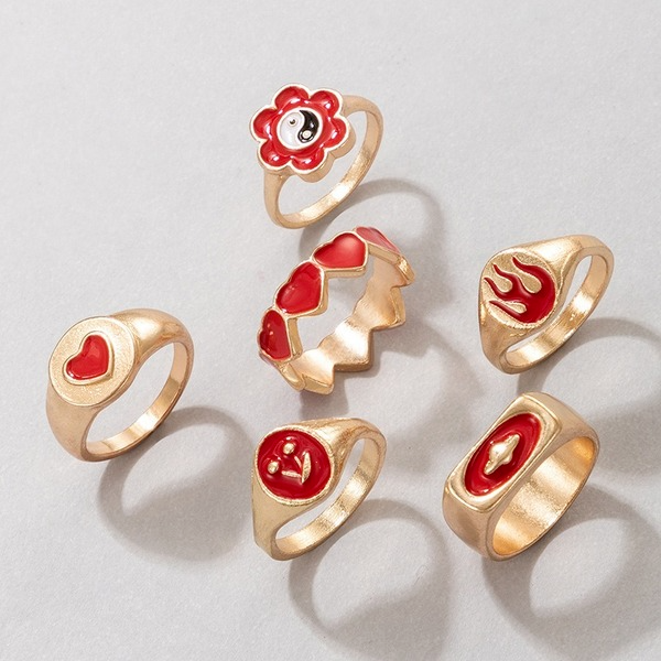 Bulk Jewelry Wholesale alloy drop oil Tai Chi flower love flame 6-piece rings set JDC-RS-C252 Wholesale factory from China YIWU China