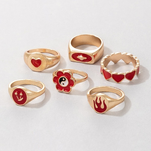Bulk Jewelry Wholesale alloy drop oil Tai Chi flower love flame 6-piece rings set JDC-RS-C252 Wholesale factory from China YIWU China