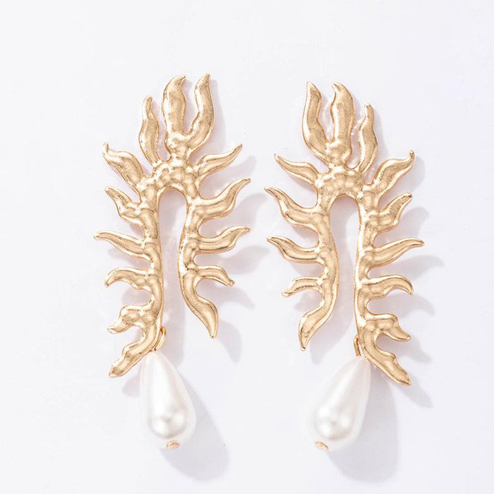 Wholesale alloy drop pearl sun leaf earrings JDC-ES-C155 Earrings JoyasDeChina 19654 Wholesale Jewelry JoyasDeChina Joyas De China