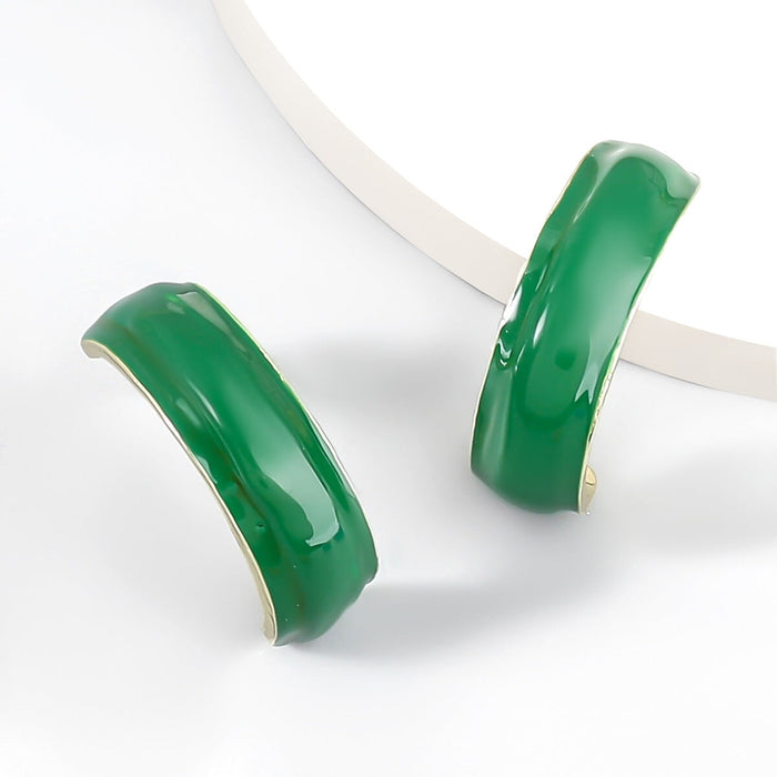 Wholesale Alloy Enamel C Shape Earrings JDC-ES-JL895 Earrings 氿乐 green Wholesale Jewelry JoyasDeChina Joyas De China