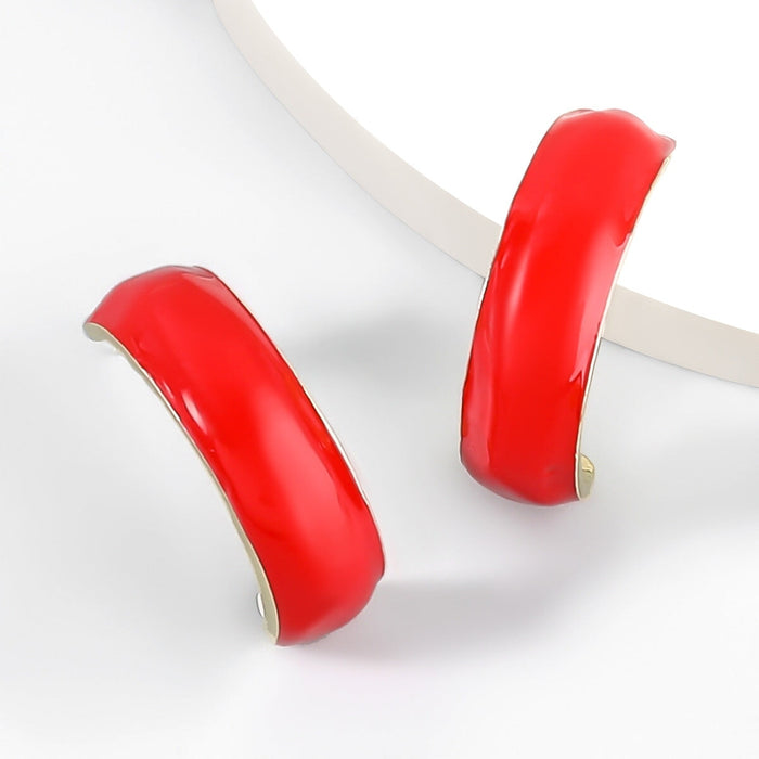 Wholesale Alloy Enamel C Shape Earrings JDC-ES-JL895 Earrings 氿乐 red Wholesale Jewelry JoyasDeChina Joyas De China
