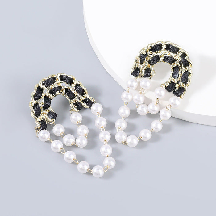 Wholesale alloy fabric imitation pearl earrings JDC-ES-JL762 Earrings 氿乐 black Wholesale Jewelry JoyasDeChina Joyas De China