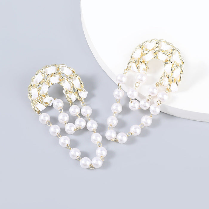 Wholesale alloy fabric imitation pearl earrings JDC-ES-JL762 Earrings 氿乐 white Wholesale Jewelry JoyasDeChina Joyas De China