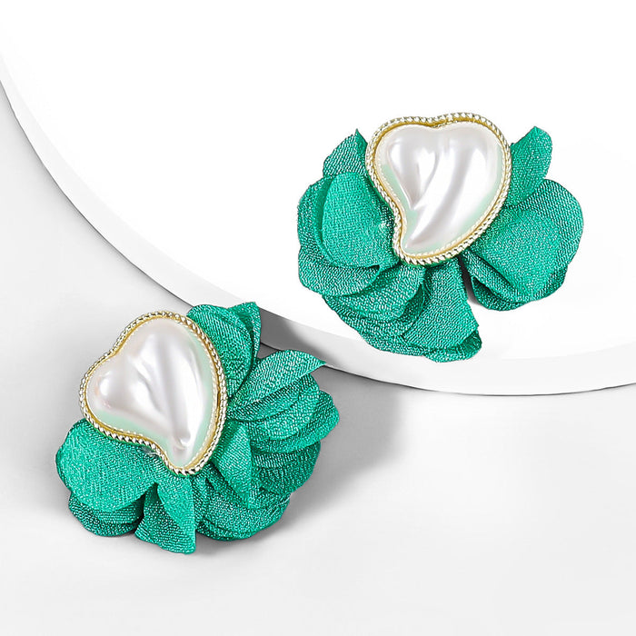 Wholesale alloy fabric imitation pearl flower earrings JDC-ES-JL833 Earrings 氿乐 green Wholesale Jewelry JoyasDeChina Joyas De China