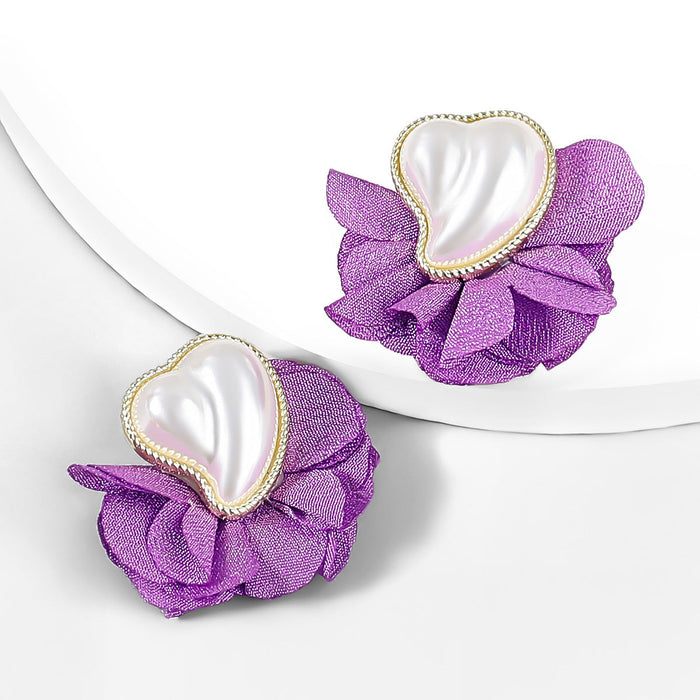 Wholesale alloy fabric imitation pearl flower earrings JDC-ES-JL833 Earrings 氿乐 purple Wholesale Jewelry JoyasDeChina Joyas De China