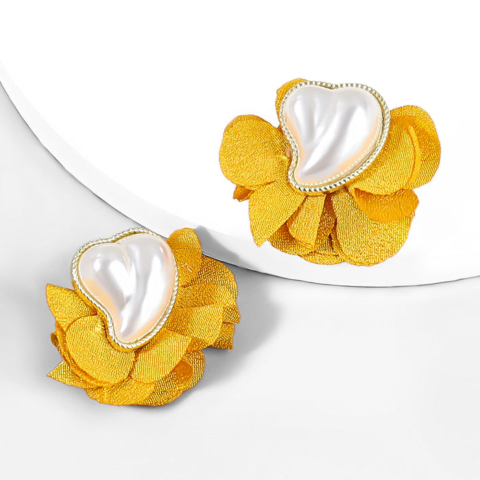 Wholesale alloy fabric imitation pearl flower earrings JDC-ES-JL833 Earrings 氿乐 yellow Wholesale Jewelry JoyasDeChina Joyas De China