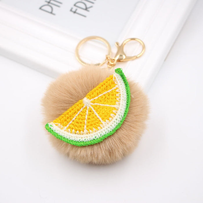 Wholesale Alloy Faux Hair Avocado Daisy Hair Ball Pom Pom Keychain JDC-KC-Zuge040 Keychains 祖格 khaki / Wholesale Jewelry JoyasDeChina Joyas De China