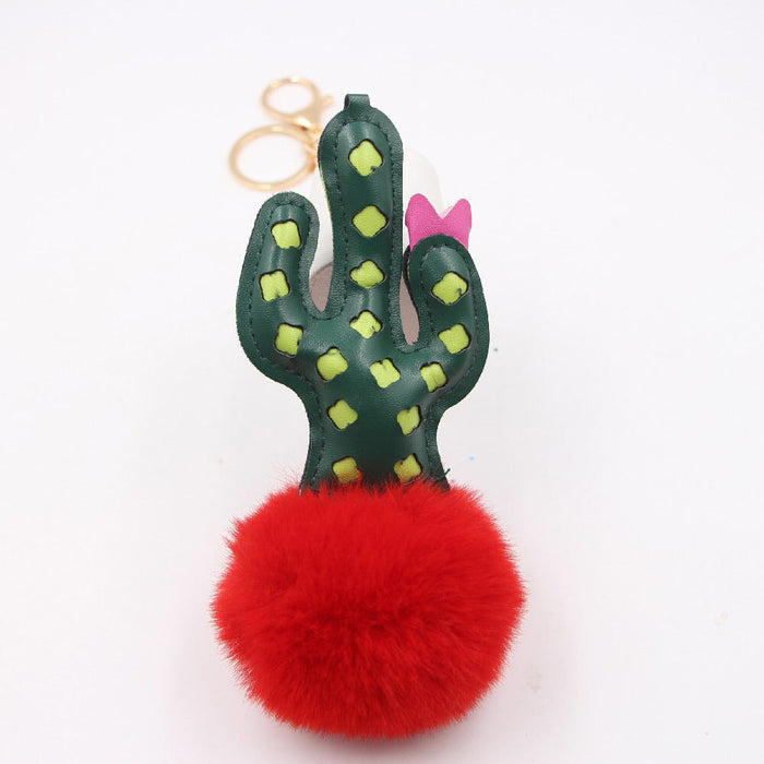 Wholesale Alloy Faux Hair Cactus Hairball Pom Pom Keychain JDC-KC-Zuge039 Keychains 祖格 red / Wholesale Jewelry JoyasDeChina Joyas De China