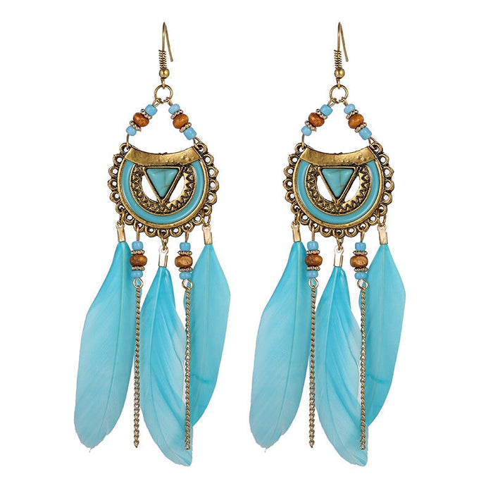 Wholesale alloy feather long rice bead earrings JDC-ES-daiq017 Earrings 黛茜 1 Wholesale Jewelry JoyasDeChina Joyas De China