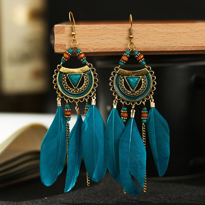 Wholesale alloy feather long rice bead earrings JDC-ES-daiq017 Earrings 黛茜 Wholesale Jewelry JoyasDeChina Joyas De China