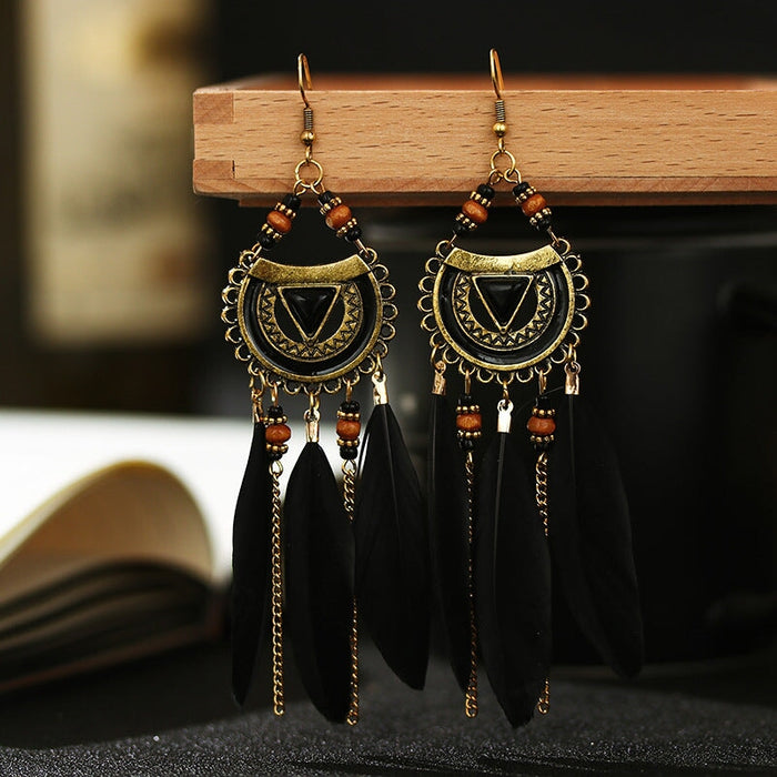 Wholesale alloy feather long rice bead earrings JDC-ES-daiq017 Earrings 黛茜 Wholesale Jewelry JoyasDeChina Joyas De China