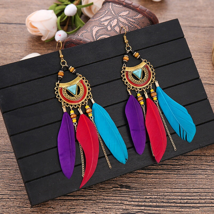 Wholesale alloy feather long rice bead earrings JDC-ES-daiq017 Earrings 黛茜 4 Wholesale Jewelry JoyasDeChina Joyas De China