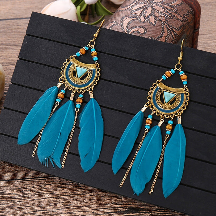 Wholesale alloy feather long rice bead earrings JDC-ES-daiq017 Earrings 黛茜 Wholesale Jewelry JoyasDeChina Joyas De China