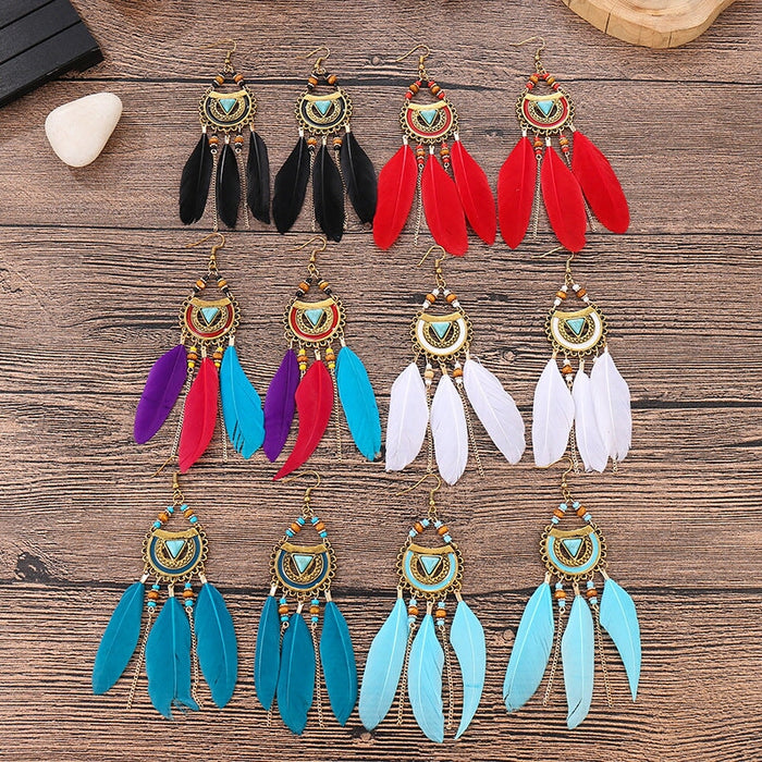 Wholesale alloy feather long rice bead earrings JDC-ES-daiq017 Earrings 黛茜 Wholesale Jewelry JoyasDeChina Joyas De China