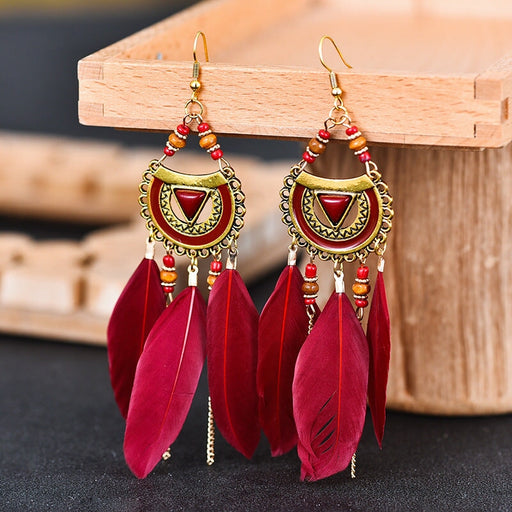 Wholesale alloy feather long rice bead earrings JDC-ES-daiq017 Earrings 黛茜 Wholesale Jewelry JoyasDeChina Joyas De China