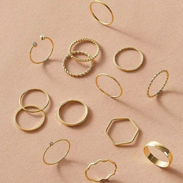 Wholesale alloy fine ring twist wave ring 14-piece set JDC-RS-C363 Rings 咏歌 Wholesale Jewelry JoyasDeChina Joyas De China