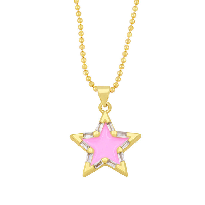 Wholesale alloy five-pointed star necklace JDC-NE-AS380 NECKLACE 翱昇 pink Wholesale Jewelry JoyasDeChina Joyas De China