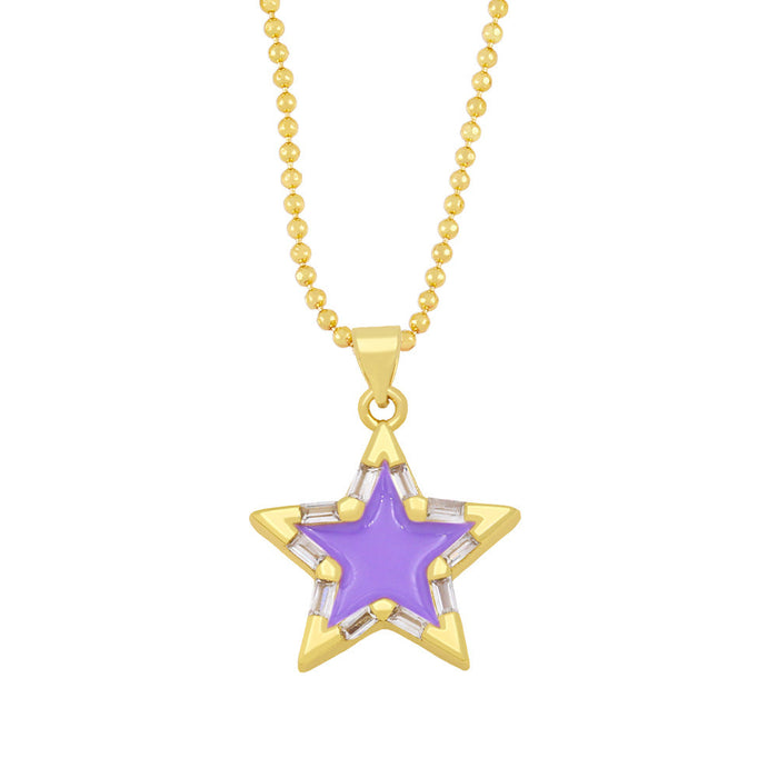Wholesale alloy five-pointed star necklace JDC-NE-AS380 NECKLACE 翱昇 purple Wholesale Jewelry JoyasDeChina Joyas De China