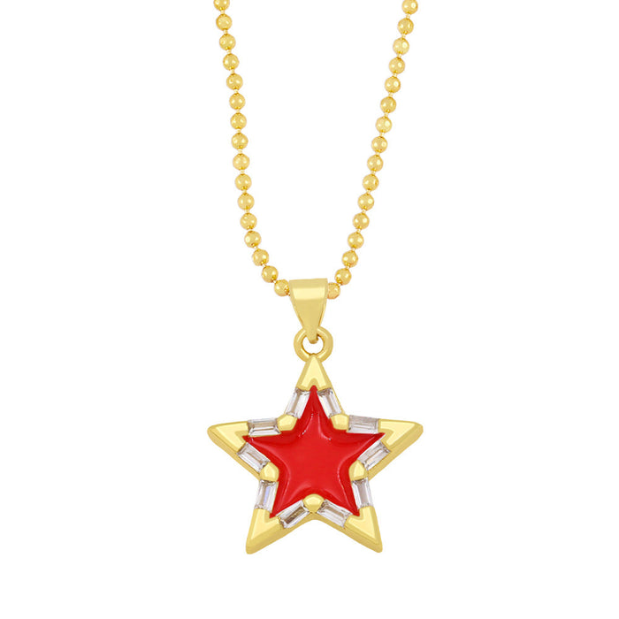 Wholesale alloy five-pointed star necklace JDC-NE-AS380 NECKLACE 翱昇 red Wholesale Jewelry JoyasDeChina Joyas De China