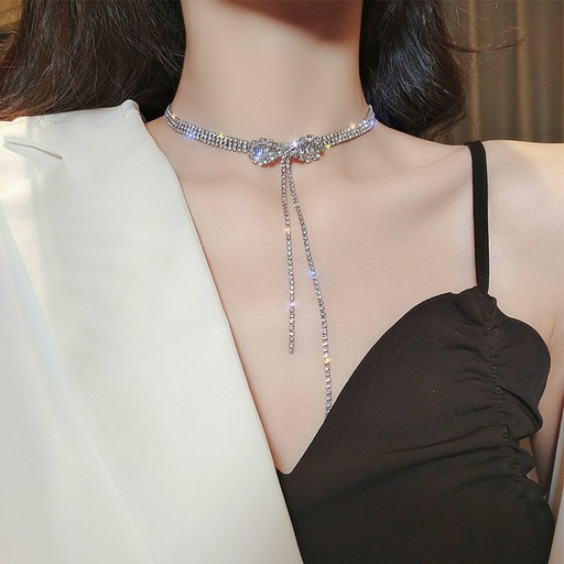 Bulk Jewelry Wholesale alloy flash diamond bow necklaces JDC-NE-sf014 Wholesale factory from China YIWU China