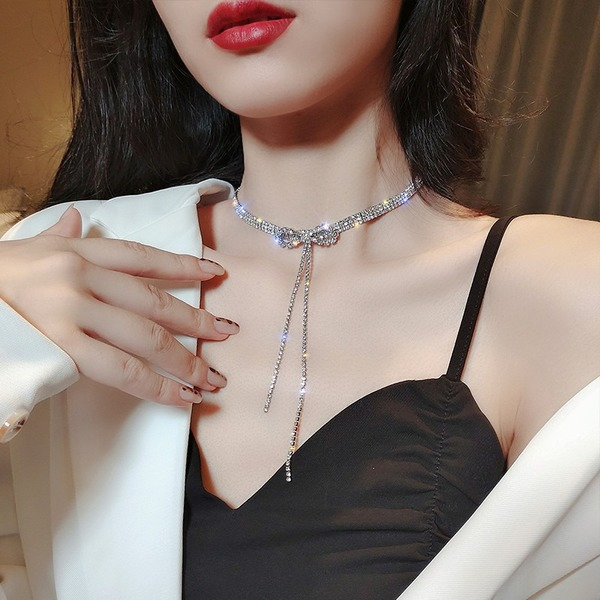 Bulk Jewelry Wholesale alloy flash diamond bow necklaces JDC-NE-sf014 Wholesale factory from China YIWU China